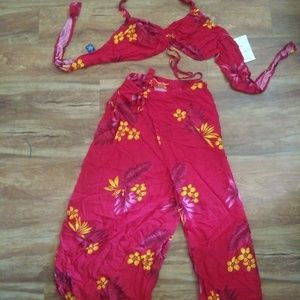 Hawaiian high rise floral pant and bralette set